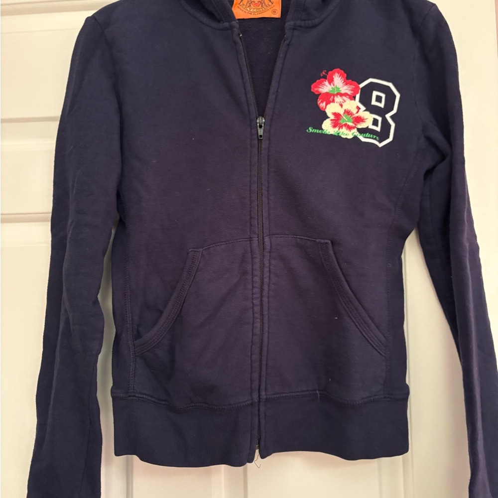 Juicy Couture Navy Blue Hoodie with Floral Design